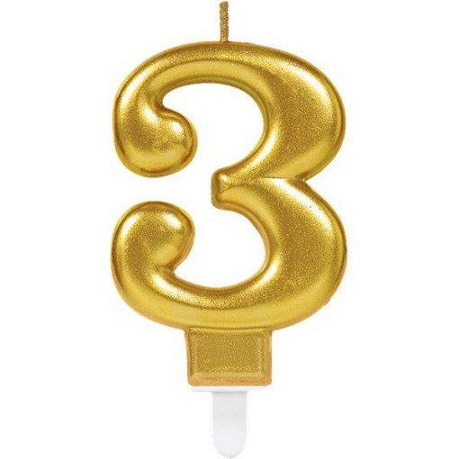 Number 3 Gold Metallic Candle