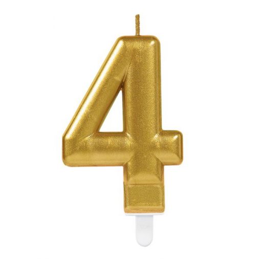 Number 4 Gold Metallic Candle