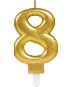 Number 8 Gold Metallic Candle