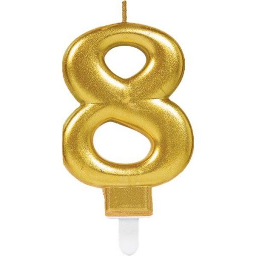 Number 8 Gold Metallic Candle
