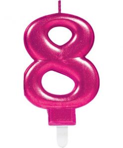 Number 8 Pink Metallic Candle