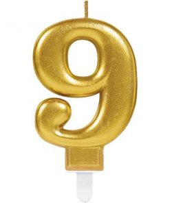 Number 9 Gold Metallic Candle