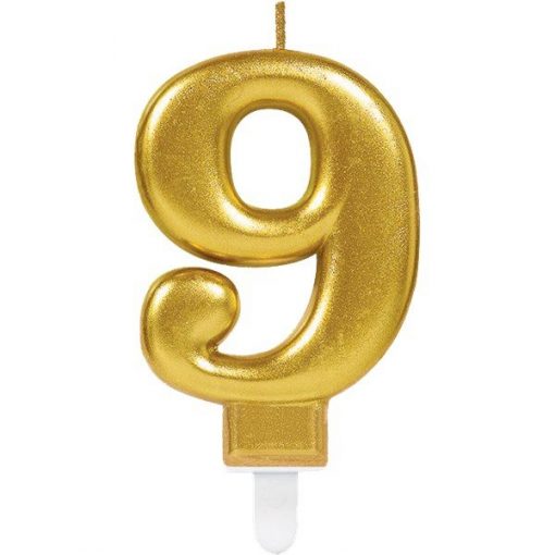 Number 9 Gold Metallic Candle