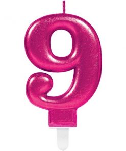 Number 9 Pink Metallic Candle