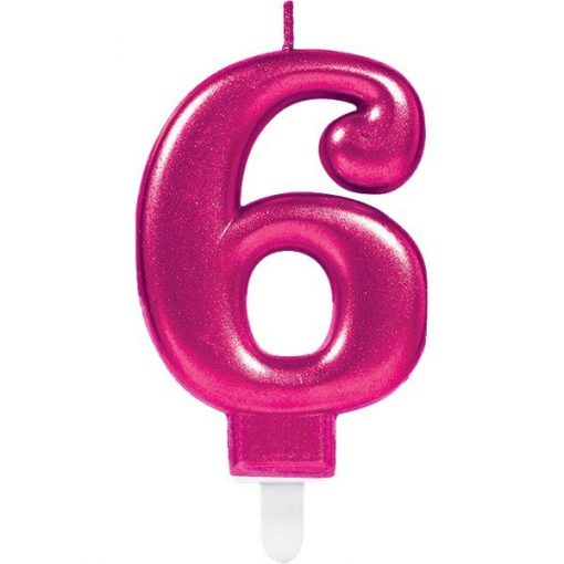 Number 6 Pink Metallic Candle - 7.5cm