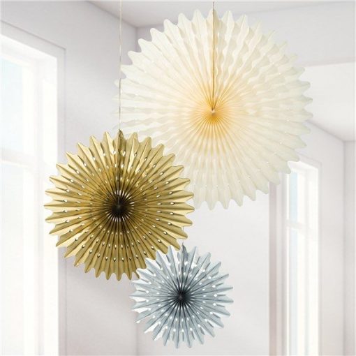 Metallic Gold Mix Paper Fan Decorations