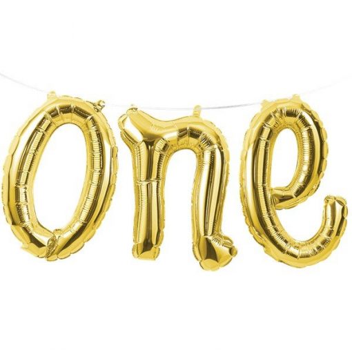 Age One Gold Phrase Balloon Bunting