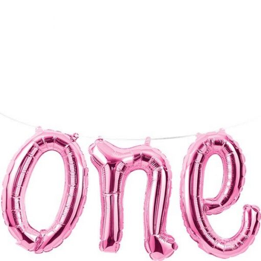 Age One Pink Phrase Balloon Bunting