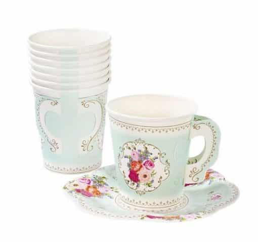 Vintage Style Tea Party Cups with Saucers