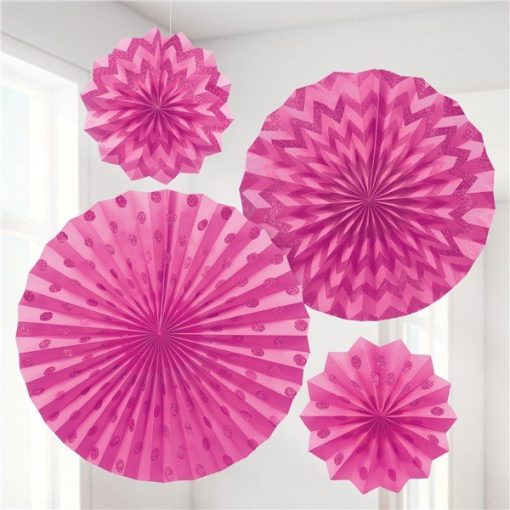 Bright Pink Paper Glitter Fan Decorations