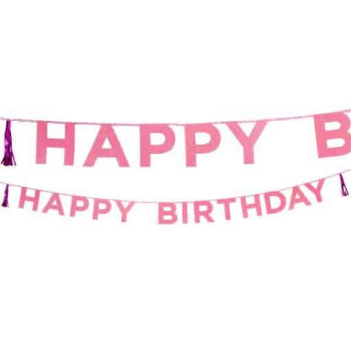 Happy Birthday Pink Glitter Letter Banner