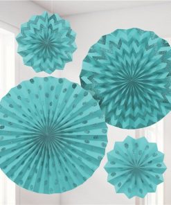 Turquoise Paper Glitter Fan Decorations