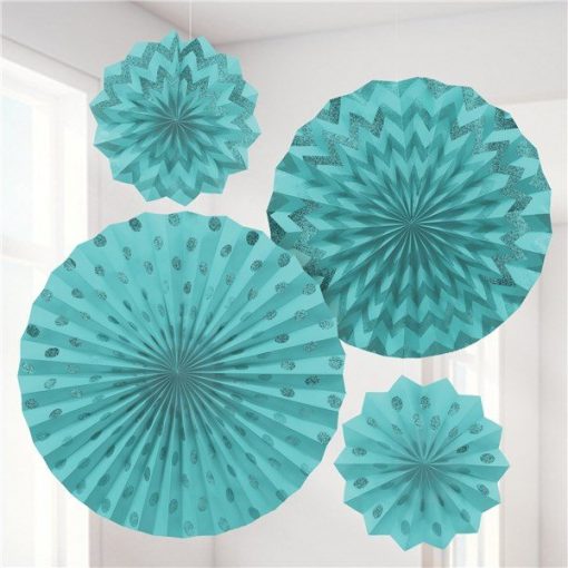 Turquoise Paper Glitter Fan Decorations