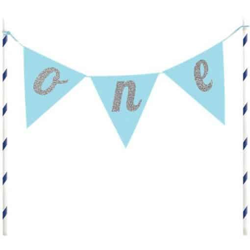 Age One Blue Glitter Cake Bunting