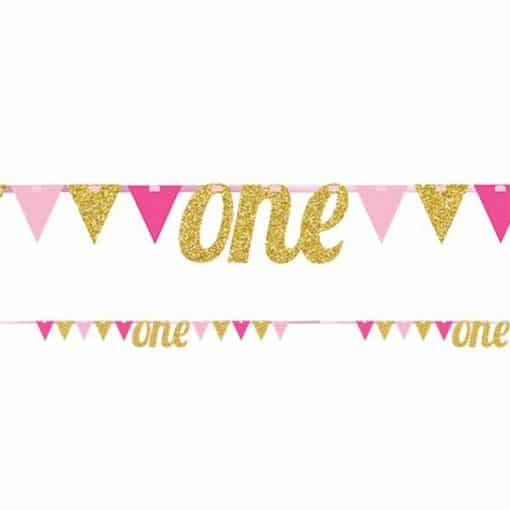 Age One Pink & Gold Glitter Bunting