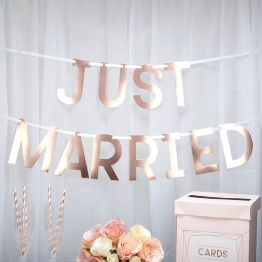 Geo Blush Wedding 'Just Married' Wedding Bunting