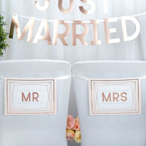 Geo Blush Wedding 'Mr & Mrs' Wedding Chair Bunting