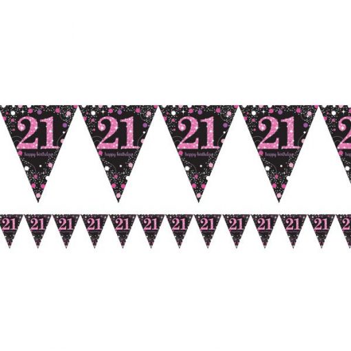 Pink Celebration Age 21 Party Prismatic Foil Bunting