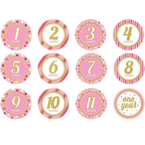 Pink & Gold Glitter Monthly Milestone Stickers