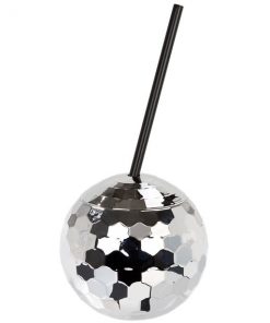 Glitter Disco Ball Novelty Cup with Straw