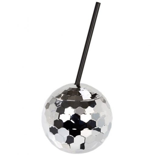 Glitter Disco Ball Novelty Cup with Straw