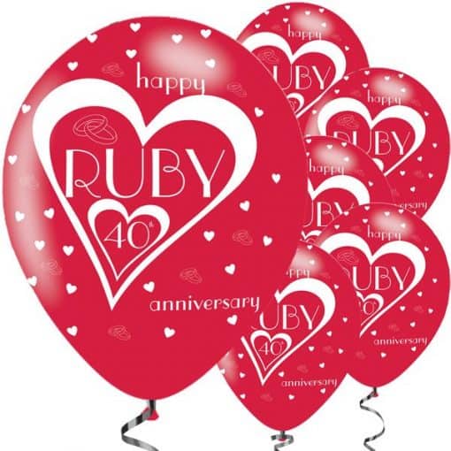 40th Ruby Wedding Anniversary Printed Latex Balloons