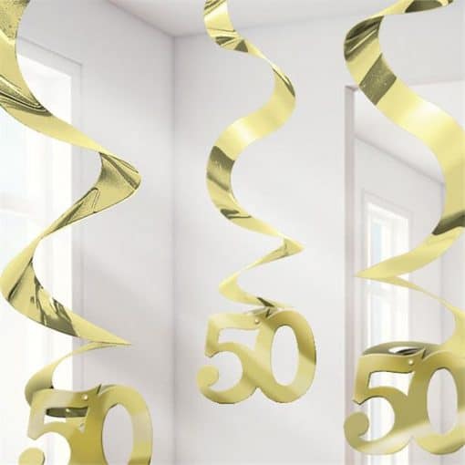 50th Gold Sparkling Wedding Anniversary Hanging Swirls Party Decoration