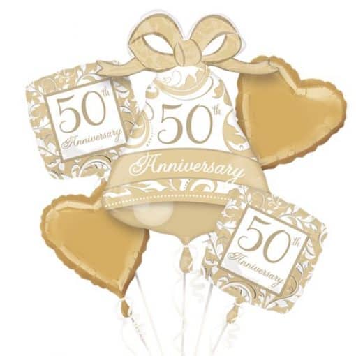 50th Gold Sparkling Wedding Anniversary Balloon Bouquet