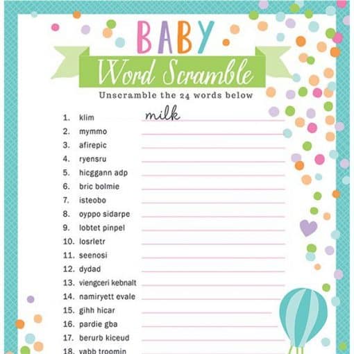 Baby Shower Word Game