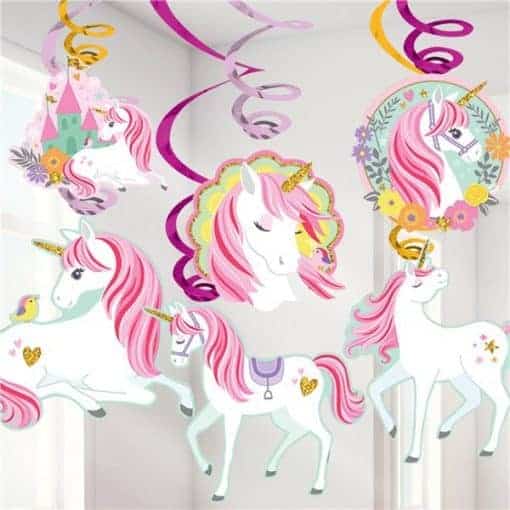 Magical Unicorn Party Hanging Swirl Decorations