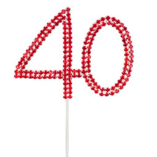 Red 40th Anniversary Diamante Cake Pick