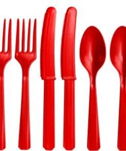 Red Reusable Plastic Cutlery Set