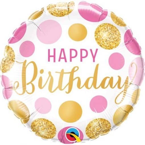 Happy Birthday Pink Gold Dots Balloon