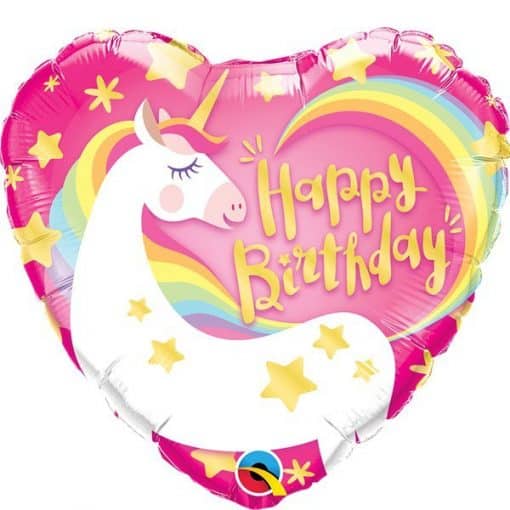 Happy Birthday Unicorn Heart Foil Balloon