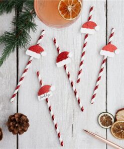 Santa Hat Red & White Stripe Paper Straws