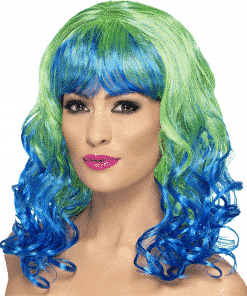 Divatastic Curly Green & Blue Adult Wig