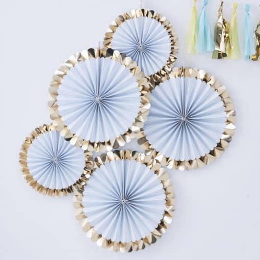 Pick & Mix Pastel Gold Foiled Blue Fan Decorations