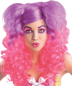 Pony Curls Adult Pink & Purple Wig