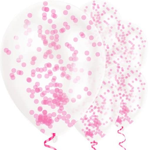 Pink Confetti Filled Latex Balloons