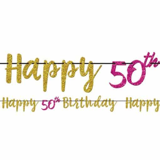 50th Birthday Pink & Gold Glitter Letter Banner