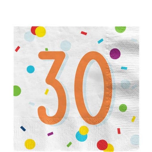 Rainbow Polka Dot Paper 30th Birthday Napkins