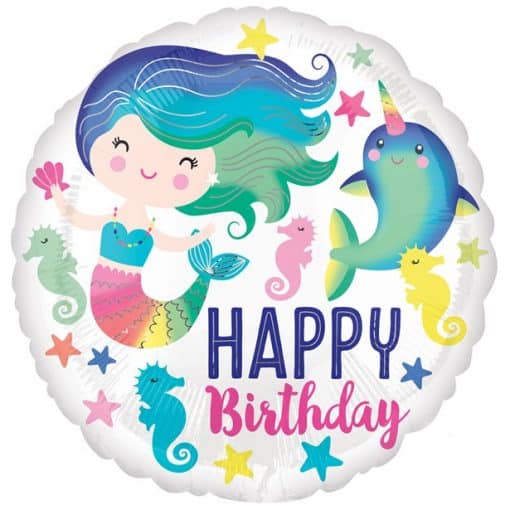 Mermaid & Narwhal 'Happy Birthday' Balloon