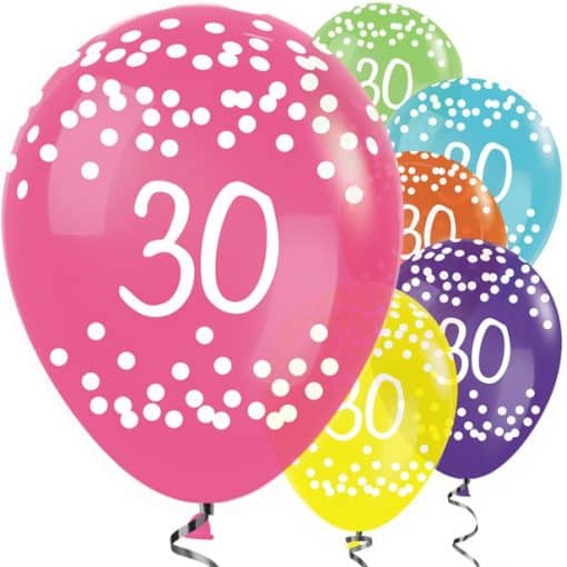 30th Birthday Tropical Mix Dots Latex Balloons