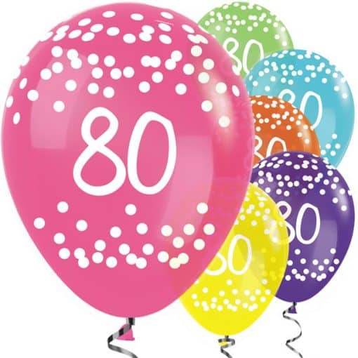 80th Birthday Tropical Mix Dots Balloons