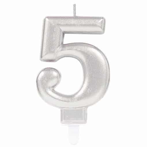 Silver Number 5 Candle