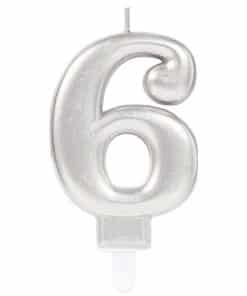 Silver Number 6 Candle