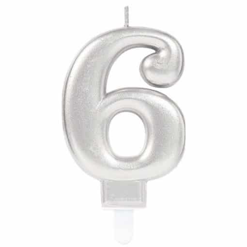 Silver Number 6 Candle