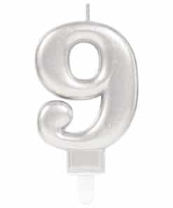 Silver Number 9 Candle