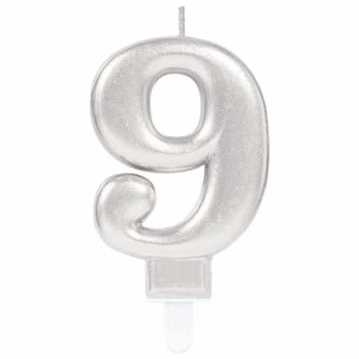 Silver Number 9 Candle