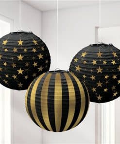 Black and Gold Hanging Paper Lanterns